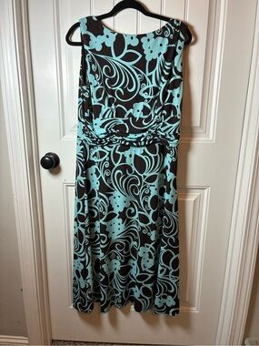 Jessica Howard Black and Aqua Floral Midi Dress